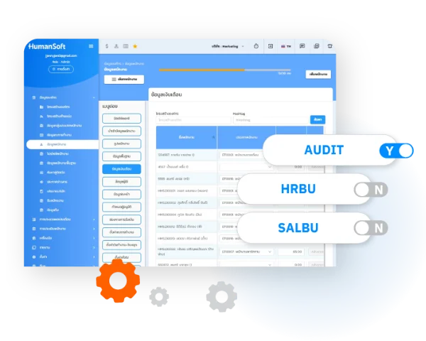 โปรแกรม HR HumanSoft ข้อมูลกลุ่มผู้ใช้ AUDIT HRBU SALBU orange gear