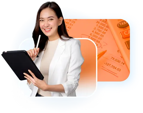 partner avatar woman with tablet
