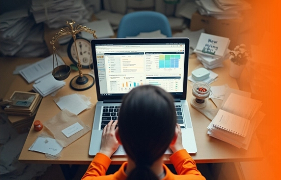 Solution of payroll and HR working woman with labtop