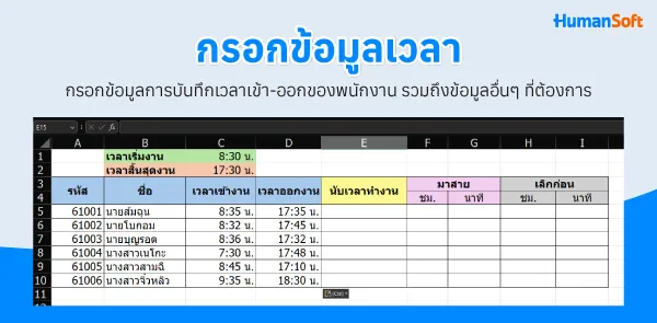 วิธีสร้างแบบฟอร์มบันทึกเวลาทำงาน นับชั่วโมงทำงานด้วย Excel (รูปที่ 4)