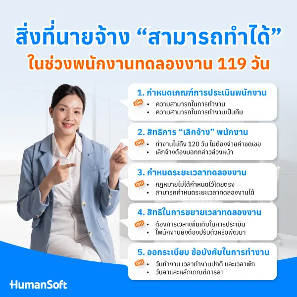 สิ่งที่นายจ้าง “สามารถทำได้” ในช่วงพนักงานทดลองงาน 119 วัน สิ่งที่นายจ้าง “สามารถทำได้” ในช่วงพนักงานทดลองงาน 119 วัน